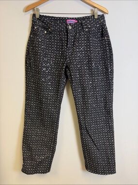 Edikted Black Tweed Sequin Pants with Pink Brand Tag